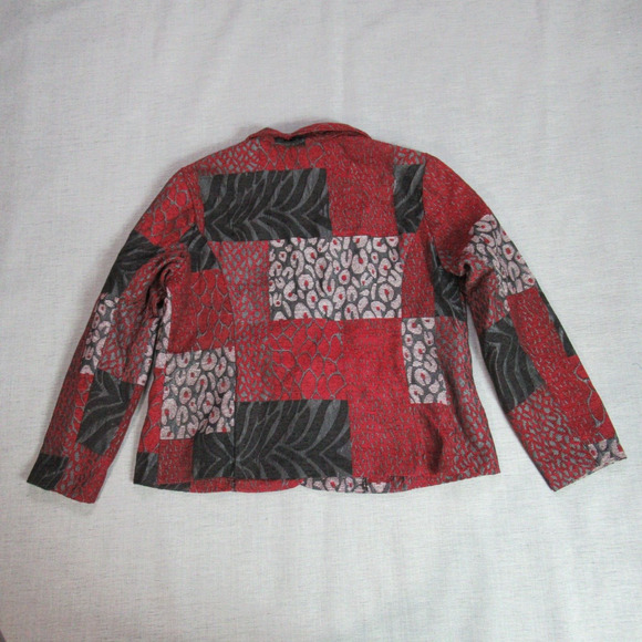 Maggie Sweet Jacket Womens L Red Gray Quilted Patchwork Retro Tapestry Textile - Picture 5 of 8